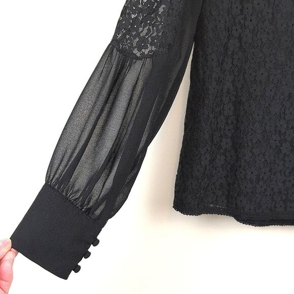 Tuckernuck Black Lace Rosalee Blouse Top Size L - Picture 12 of 13